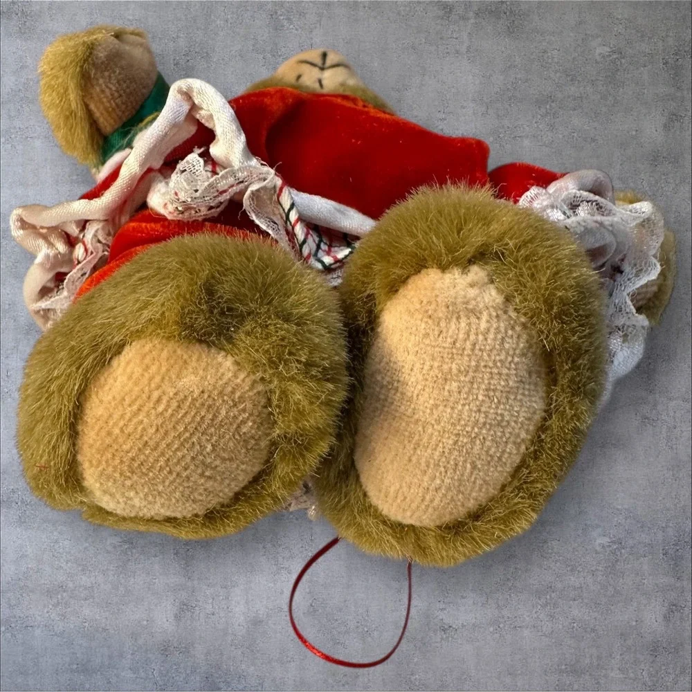 Vintage Dillards Plush‎ Teddy Bear Red Dress  Christmas Ornament